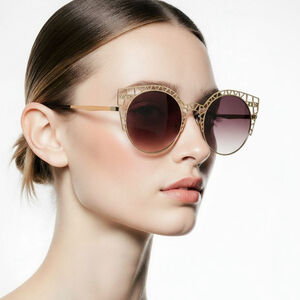 Gold & Brown Round Sunglasses Unique Caged frame